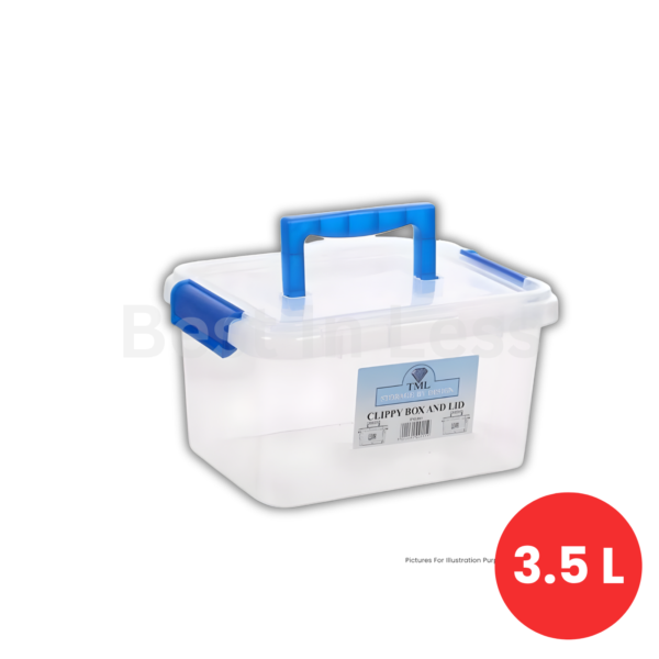 3.5L Clear Plastic Storage with Box Clip Lid, Carry Handle Ideal for Home Office